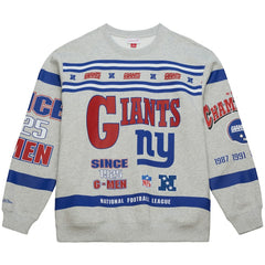 New York Giants All Over Print Vintage Fleece Crewneck Sweatshirt - Heather Gray - Mitchell & Ness