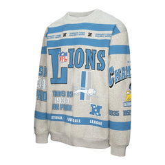 Detroit Lions All Over Print Vintage Fleece Crewneck Sweatshirt - Heather Gray - Mitchell & Ness