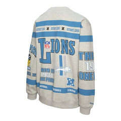 Detroit Lions All Over Print Vintage Fleece Crewneck Sweatshirt - Heather Gray - Mitchell & Ness