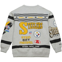 Pittsburgh Steelers All Over Print Vintage Fleece Crewneck Sweatshirt - Heather Gray - Mitchell & Ness