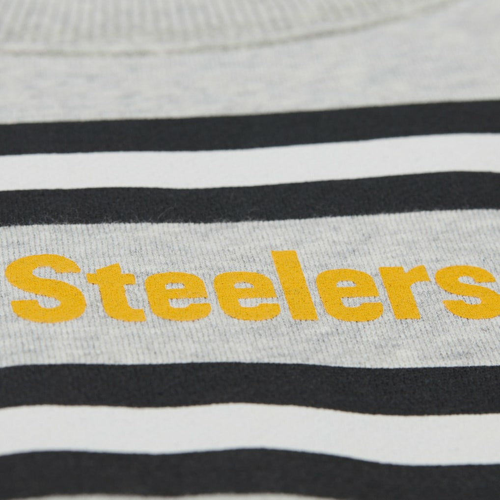 Pittsburgh Steelers All Over Print Vintage Fleece Crewneck Sweatshirt - Heather Gray - Mitchell & Ness