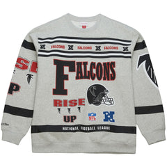 Atlanta Falcons All Over Print Vintage Fleece Crewneck Sweatshirt - Heather Gray - Mitchell & Ness