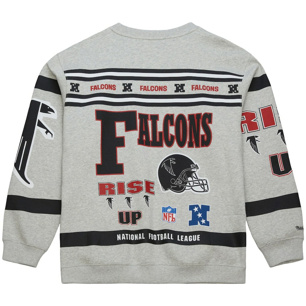 Atlanta Falcons All Over Print Vintage Fleece Crewneck Sweatshirt - Heather Gray - Mitchell & Ness