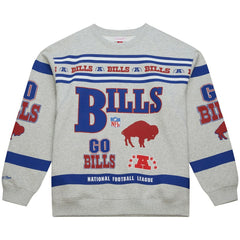 Buffalo Bills All Over Print Vintage Fleece Crewneck Sweatshirt - Heather Gray - Mitchell & Ness