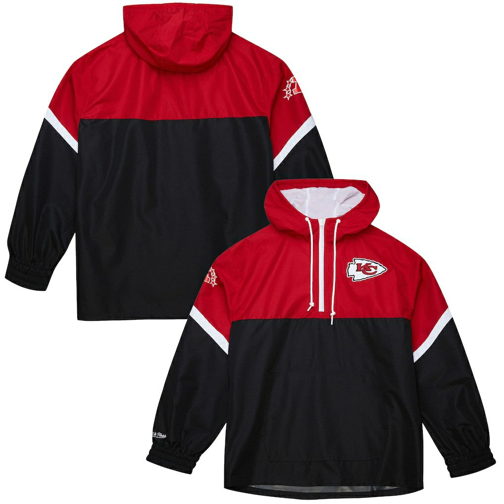 Kansas City Chiefs Tie Breaker Vintage Logo Lightweight Anorak Half-Zip Windbreaker - Red/Black - Mitchell & Ness