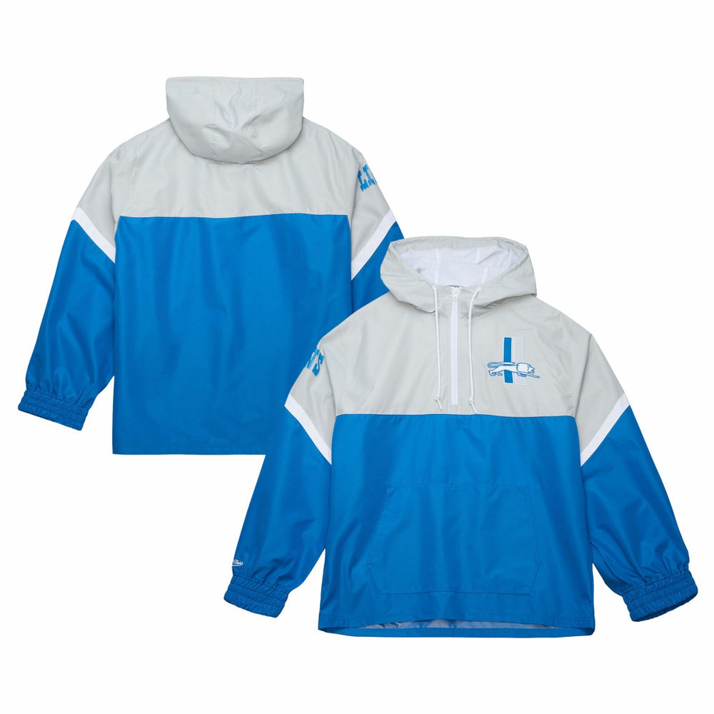 Detroit Lions Tie Breaker Vintage Logo Lightweight Anorak Half-Zip Windbreaker - Silver/Blue - Mitchell & Ness