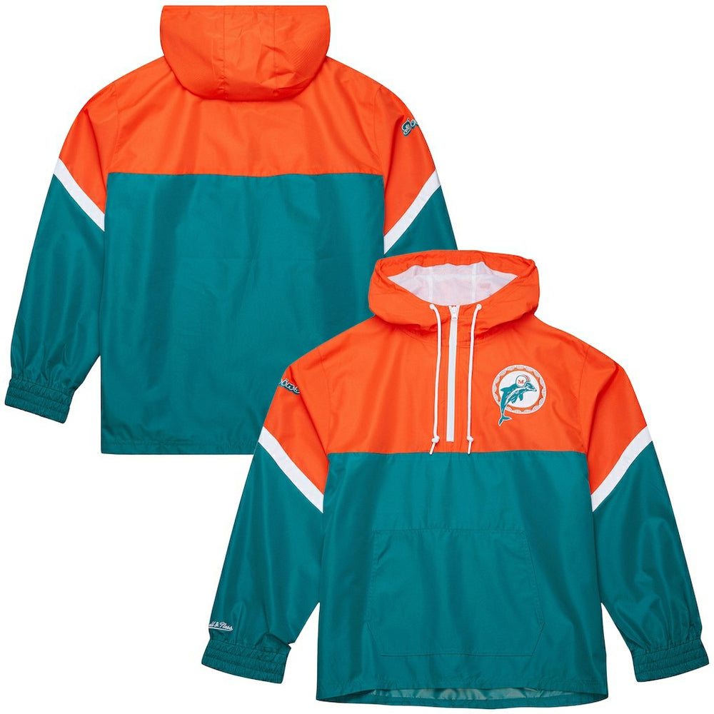 Miami Dolphins Tie Breaker Vintage Logo Lightweight Anorak Half-Zip Windbreaker - Orange/Aqua - Mitchell & Ness