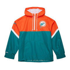 Miami Dolphins Tie Breaker Vintage Logo Lightweight Anorak Half-Zip Windbreaker - Orange/Aqua - Mitchell & Ness