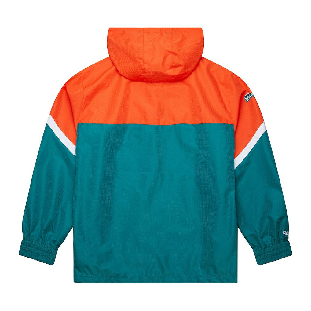 Miami Dolphins Tie Breaker Vintage Logo Lightweight Anorak Half-Zip Windbreaker - Orange/Aqua - Mitchell & Ness