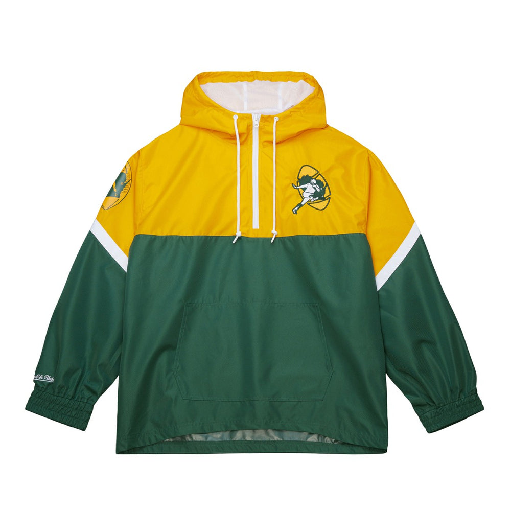 Green Bay Packers Tie Breaker Vintage Logo Lightweight Anorak Half-Zip Windbreaker - Gold/Green - Mitchell & Ness