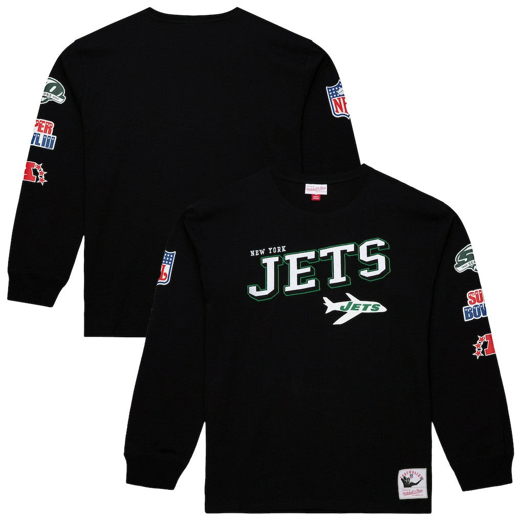 New York Jets Training Camp Vintage Logos Long Sleeve T-Shirt - Black - Mitchell & Ness