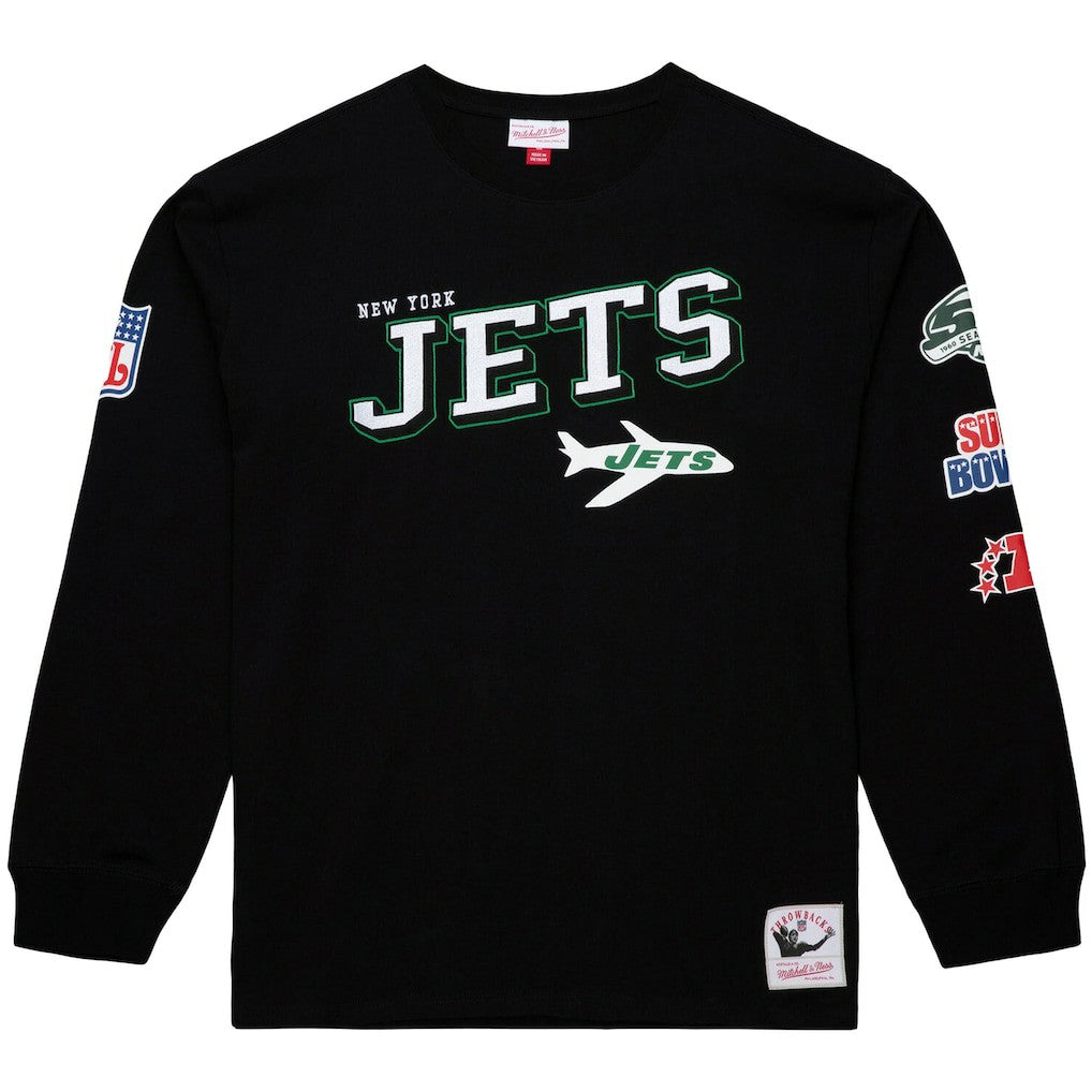 New York Jets Training Camp Vintage Logos Long Sleeve T-Shirt - Black - Mitchell & Ness