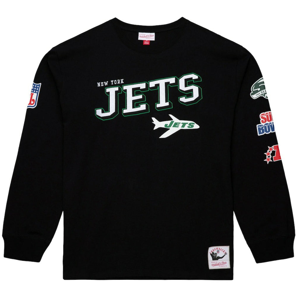 New York Jets Training Camp Vintage Logos Long Sleeve T-Shirt - Black - Mitchell & Ness