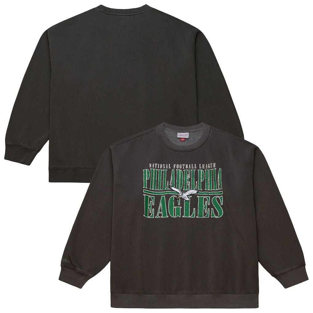Philadelphia Eagles Downtown Crew Vintage Logo Sweatshirt - Black - Mitchell & Ness