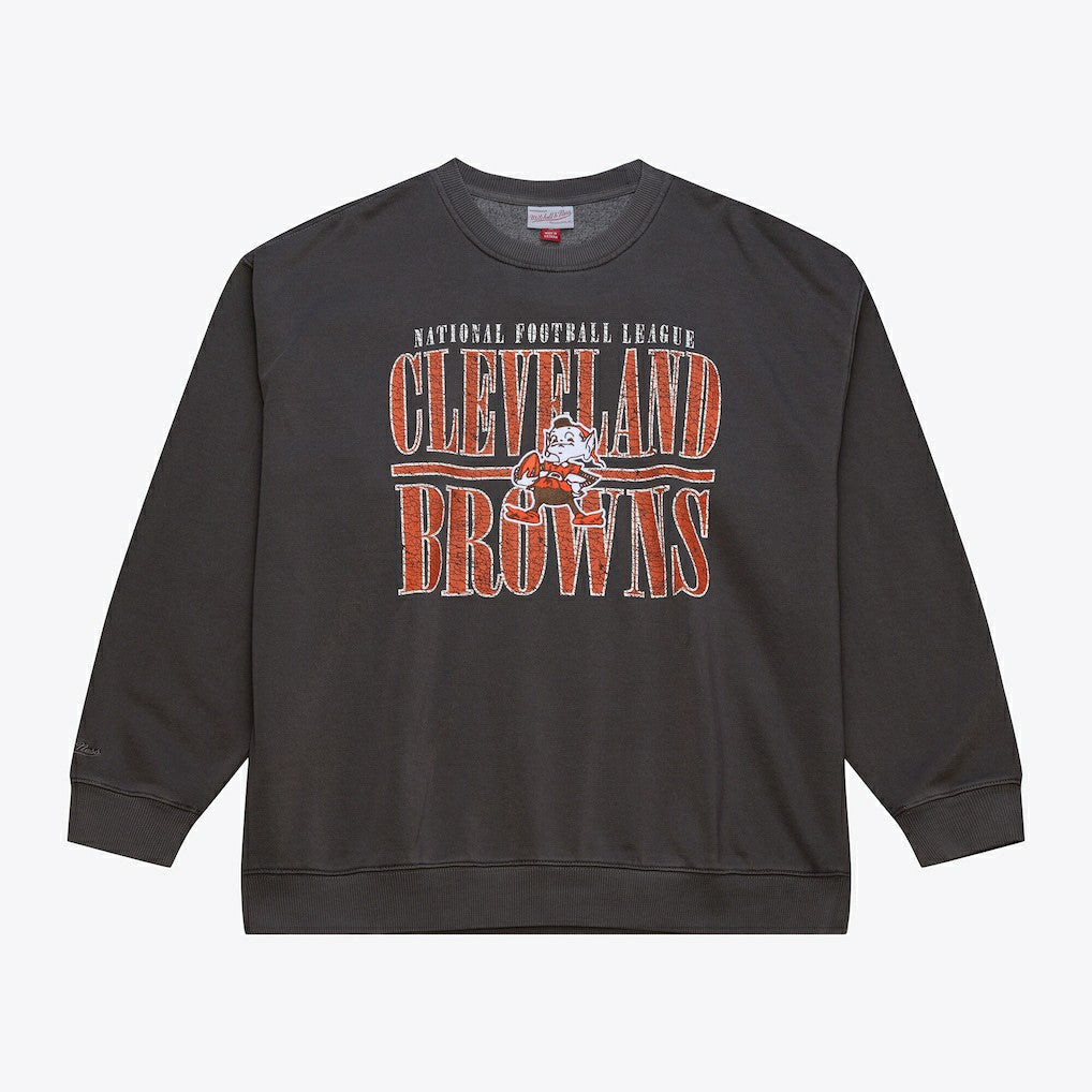 Cleveland Browns Downtown Crew Vintage Logo Sweatshirt - Black - Mitchell & Ness