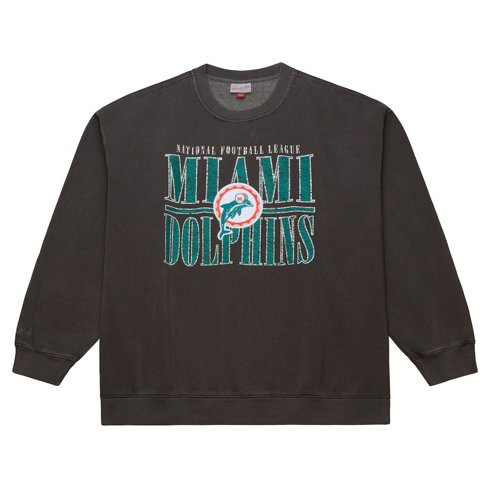 Miami Dolphins Downtown Crew Vintage Logo Sweatshirt - Black - Mitchell & Ness