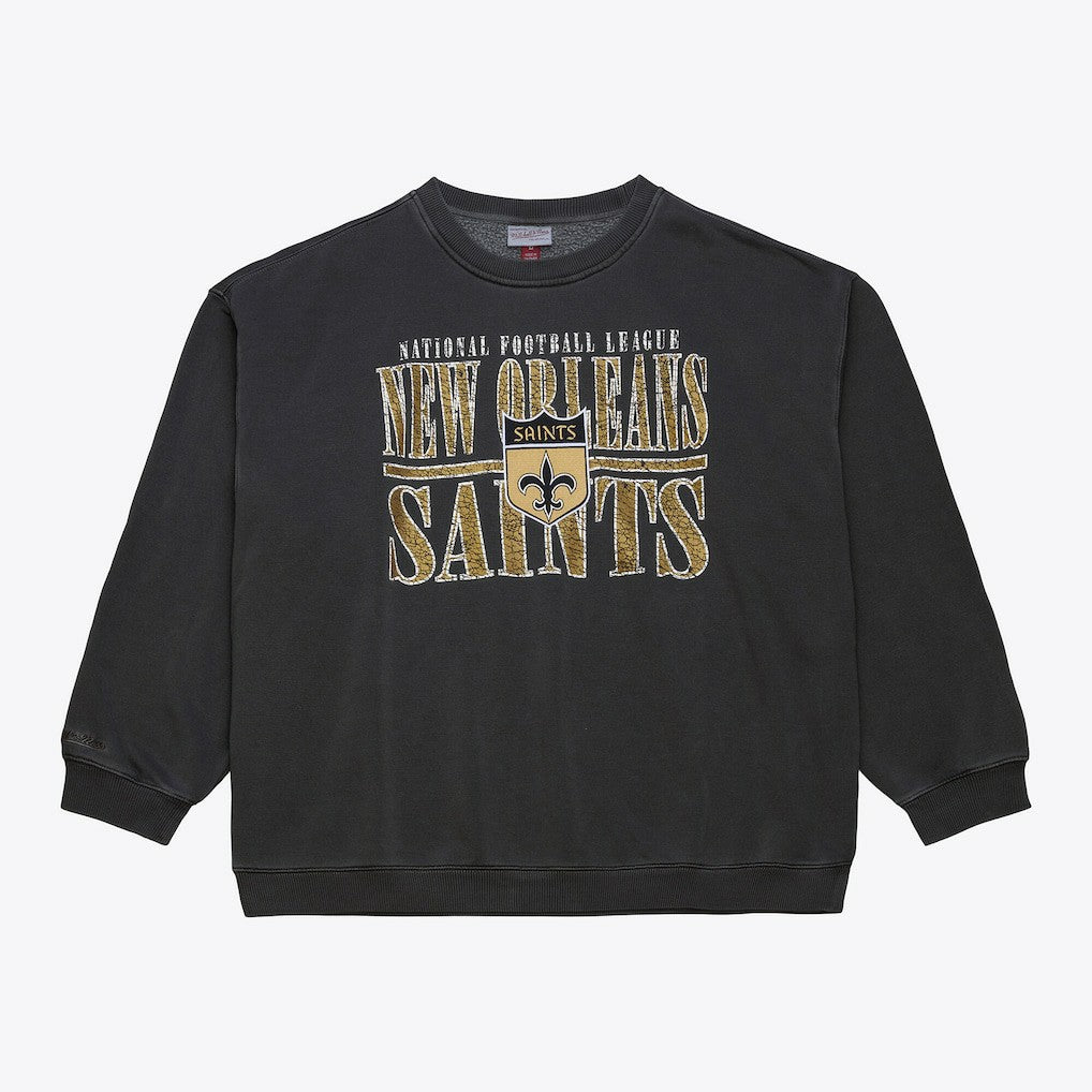 New Orleans Saints Downtown Crew Vintage Logo Sweatshirt - Black - Mitchell & Ness