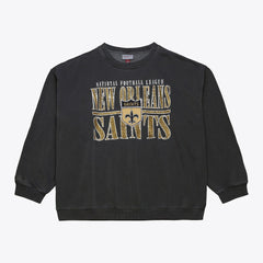New Orleans Saints Downtown Crew Vintage Logo Sweatshirt - Black - Mitchell & Ness