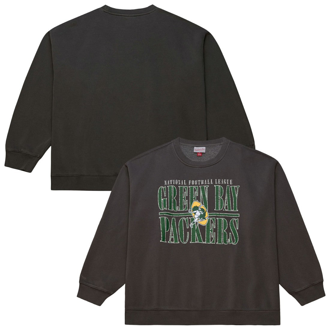 Green Bay Packers Downtown Crew Vintage Logo Sweatshirt - Black - Mitchell & Ness