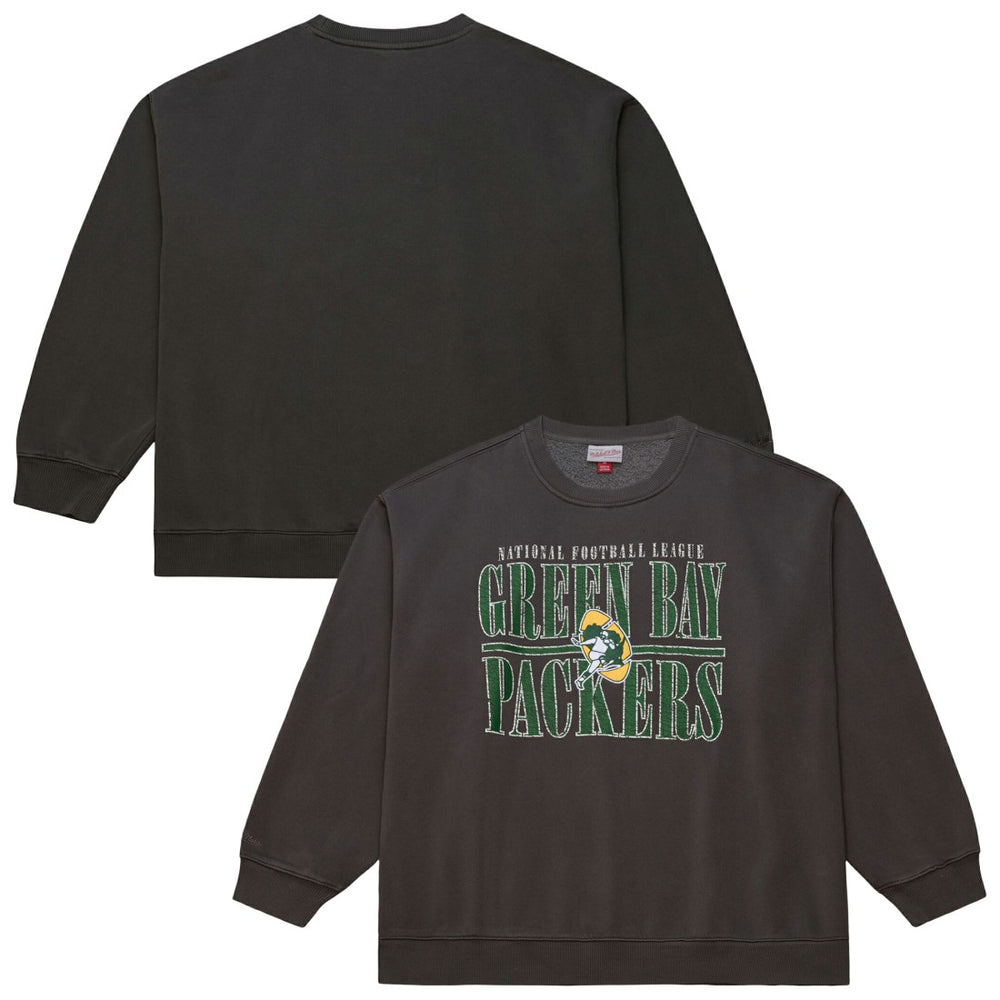 Green Bay Packers Downtown Crew Vintage Logo Sweatshirt - Black - Mitchell & Ness