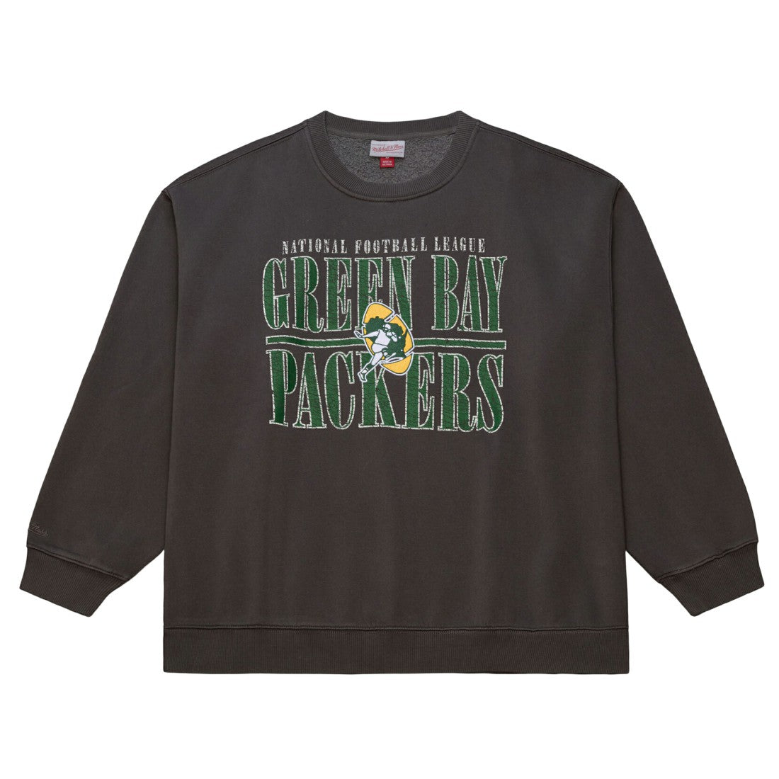 Green Bay Packers Downtown Crew Vintage Logo Sweatshirt - Black - Mitchell & Ness