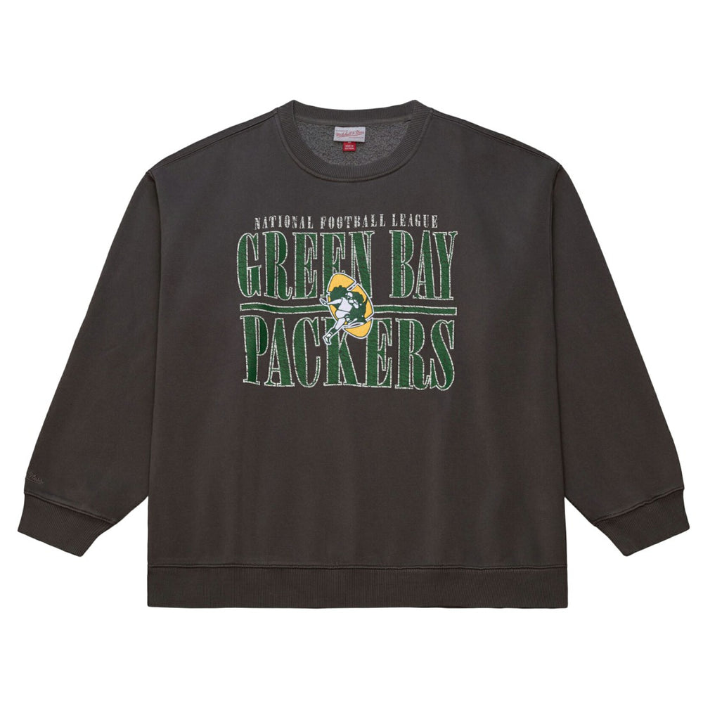 Green Bay Packers Downtown Crew Vintage Logo Sweatshirt - Black - Mitchell & Ness