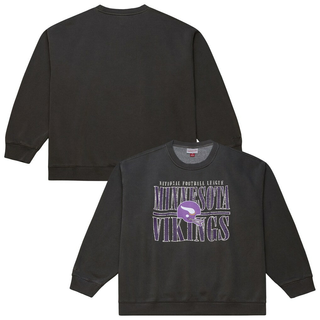 Minnesota Vikings Downtown Crew Vintage Logo Sweatshirt - Black - Mitchell & Ness