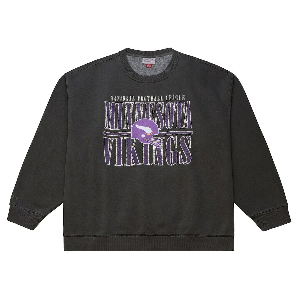 Minnesota Vikings Downtown Crew Vintage Logo Sweatshirt - Black - Mitchell & Ness