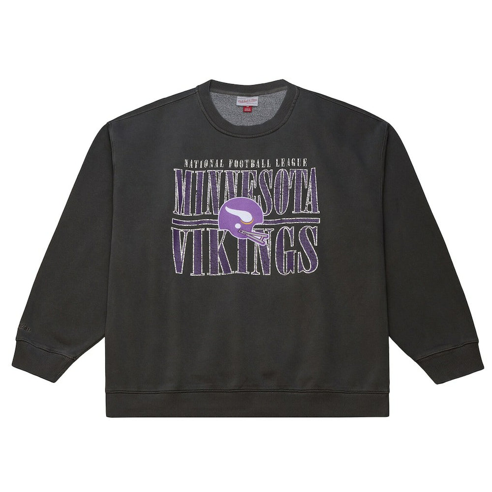 Minnesota Vikings Downtown Crew Vintage Logo Sweatshirt - Black - Mitchell & Ness
