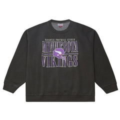 Minnesota Vikings Downtown Crew Vintage Logo Sweatshirt - Black - Mitchell & Ness