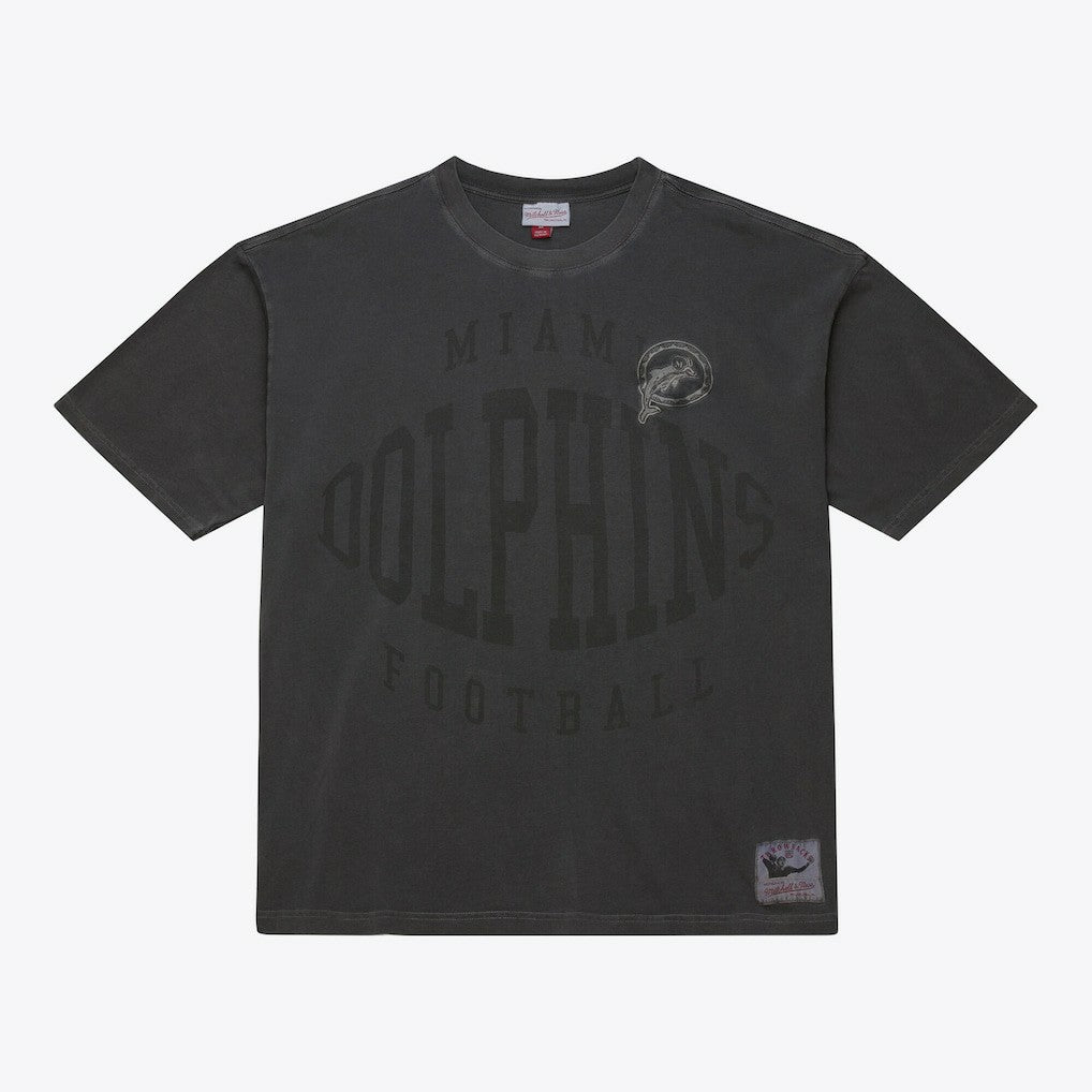 Miami Dolphins Downtown Collection Premium Vintage Logo T-Shirt - Black - Mitchell & Ness