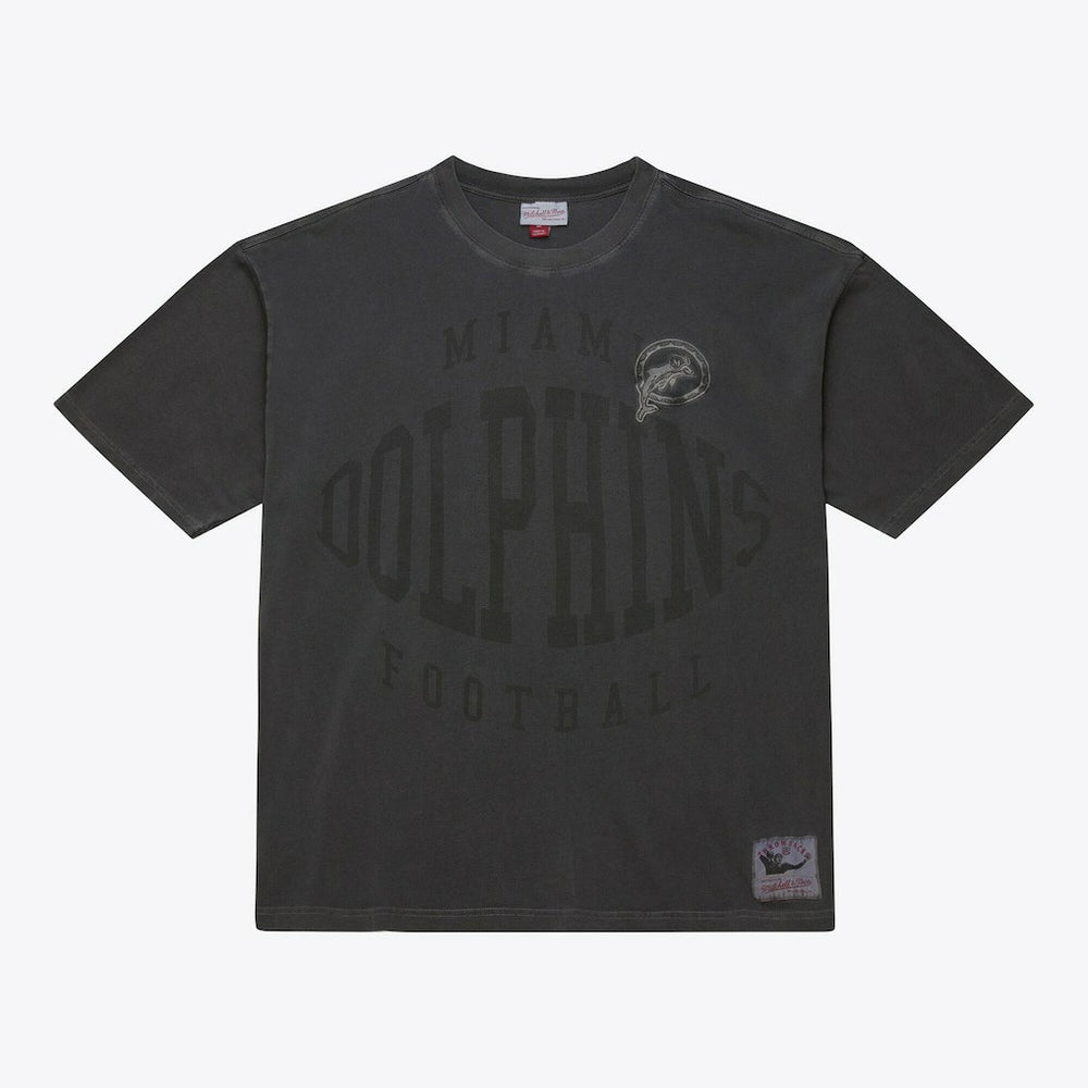 Miami Dolphins Downtown Collection Premium Vintage Logo T-Shirt - Black - Mitchell & Ness