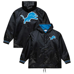 Detroit Lions Downtown Satin Full-Snap Hooded Jacket - Black - Mitchell & Ness