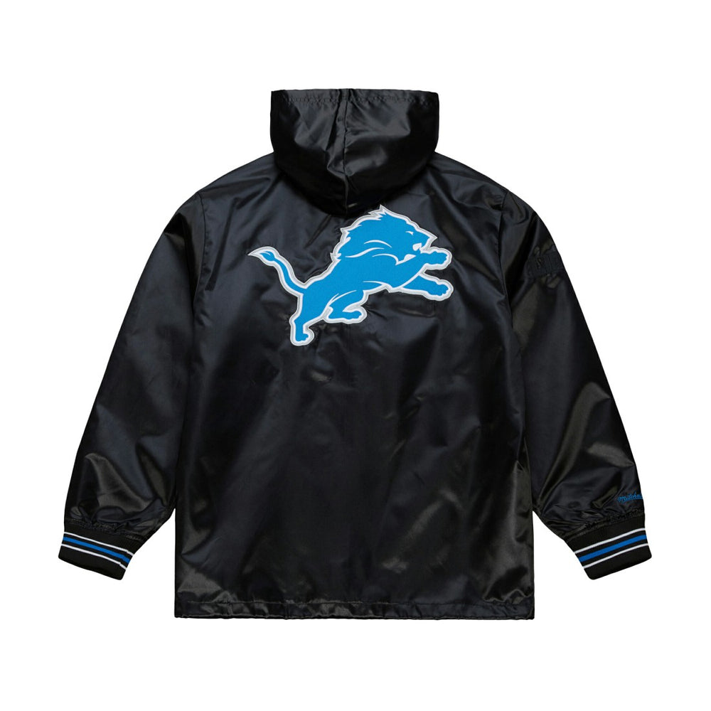 Detroit Lions Downtown Satin Full-Snap Hooded Jacket - Black - Mitchell & Ness