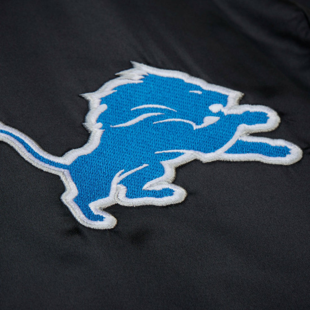 Detroit Lions Downtown Satin Full-Snap Hooded Jacket - Black - Mitchell & Ness