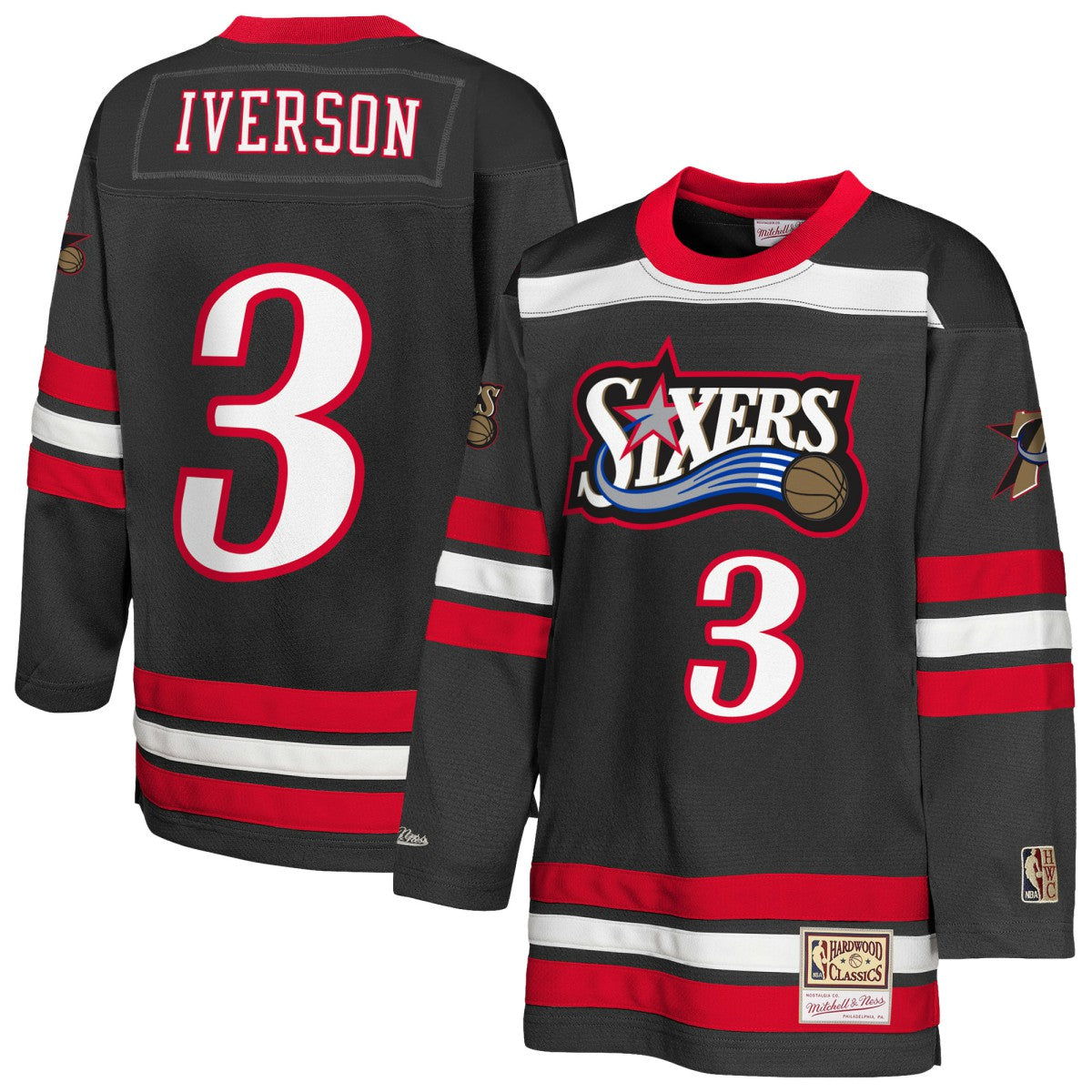 Mitchell & Ness Allen Iverson Philadelphia 76ers Youth Maxxed Out 2.0 Fashion Hockey Jersey Black
