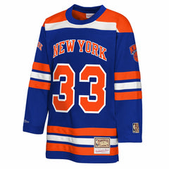Mitchell & Ness Patrick Ewing New York Knicks Youth Maxxed Out 2.0 Fashion Hockey Jersey Blue