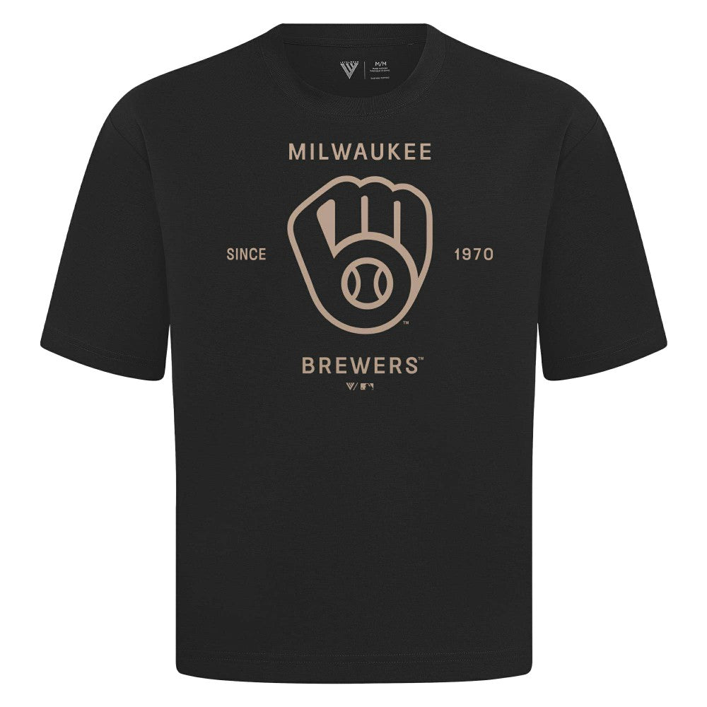 Milwaukee Brewers Levelwear Crossway Oversized Luxe Signature Knit T-Shirt for sale