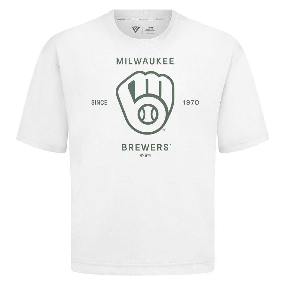 Milwaukee Brewers Levelwear Crossway Oversized Luxe Signature Knit T-Shirt Discount