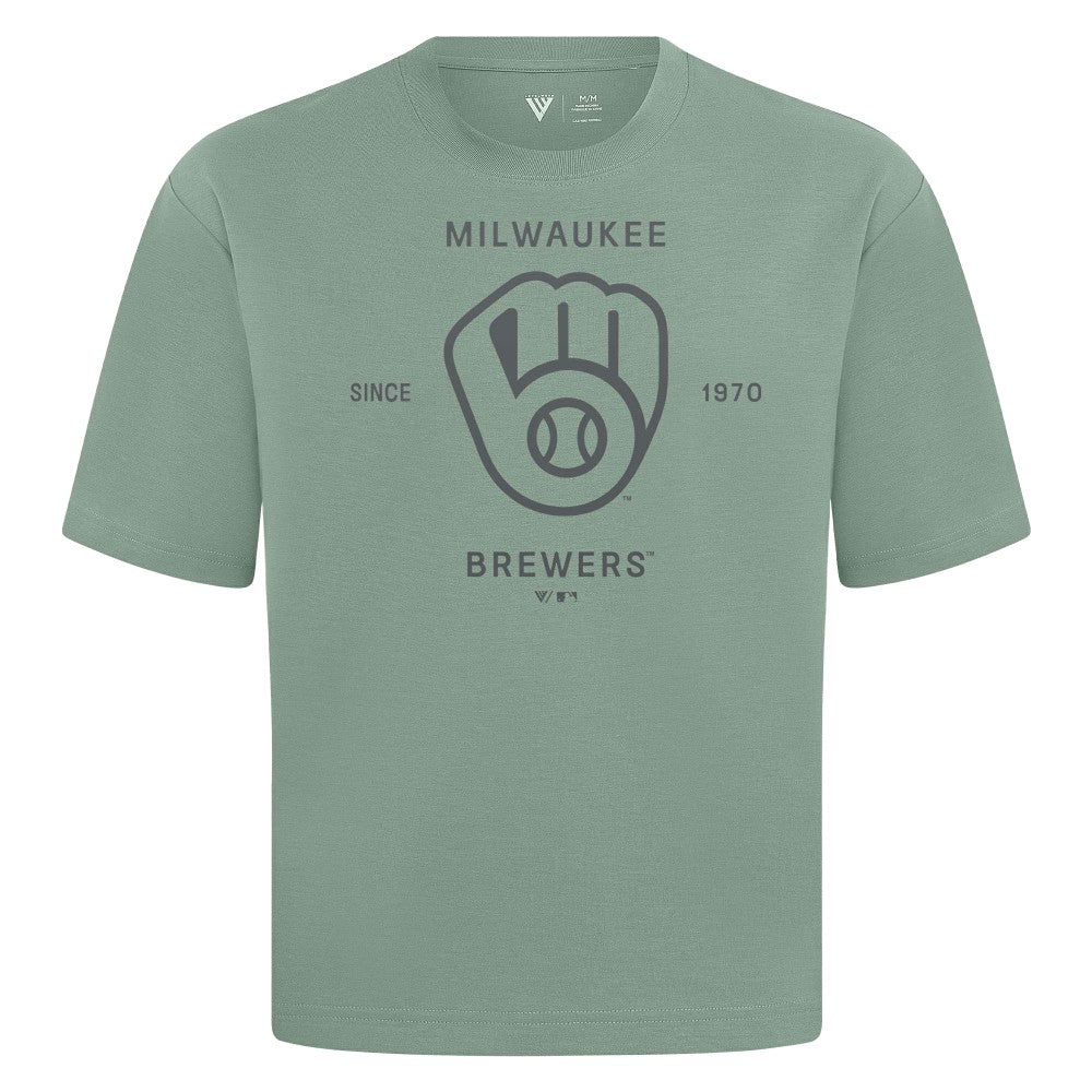 Milwaukee Brewers Levelwear Crossway Oversized Luxe Signature Knit T-Shirt Discount