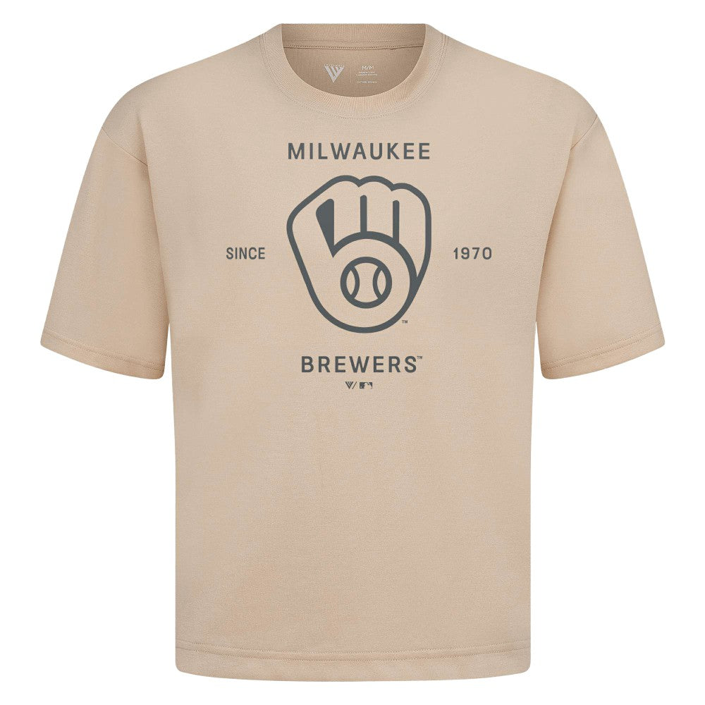 Milwaukee Brewers Levelwear Crossway Oversized Luxe Signature Knit T-Shirt Discount