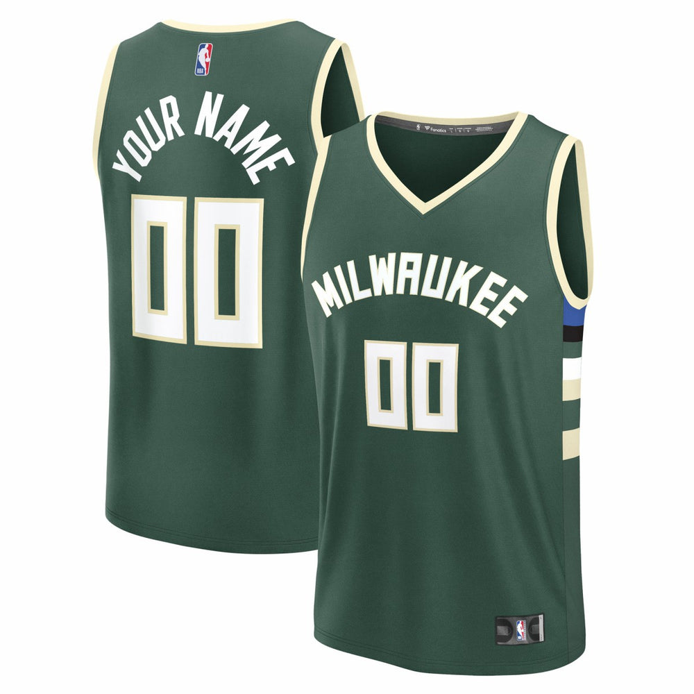 Fanatics Milwaukee Bucks Youth Fast Break Custom Replica Jersey Green Icon Edition