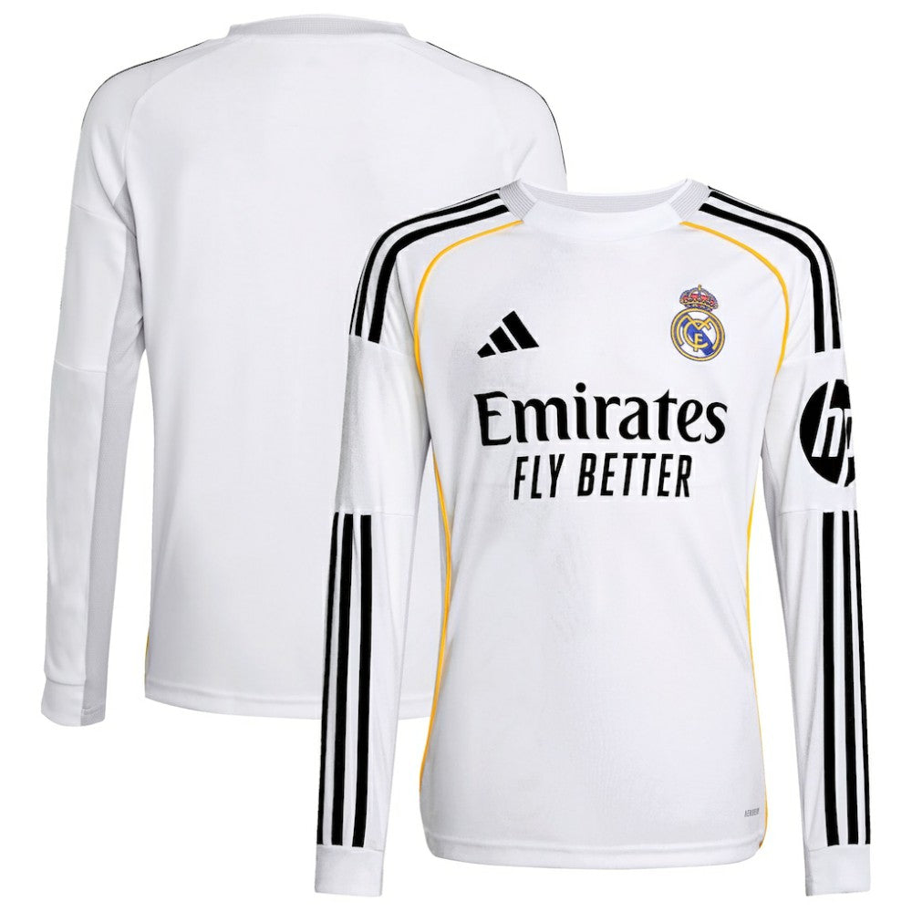 Adidas - Real Madrid Youth 2025/26 Home Replica Long Sleeve Jersey - White
