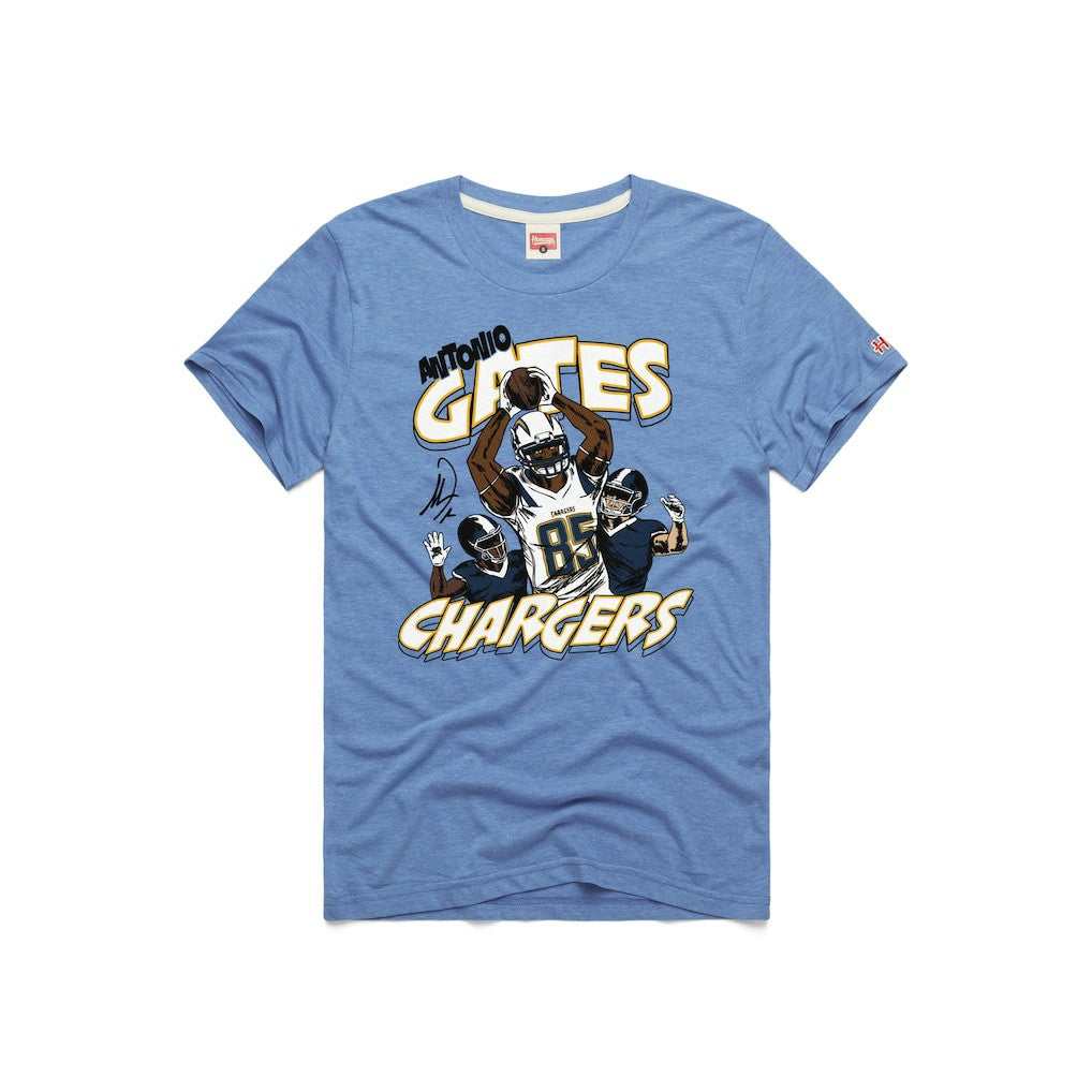 Antonio Gates Los Angeles Chargers Homage Unisex Caricature Retired Player Tri-Blend T-Shirt - Powder Blue - NFL