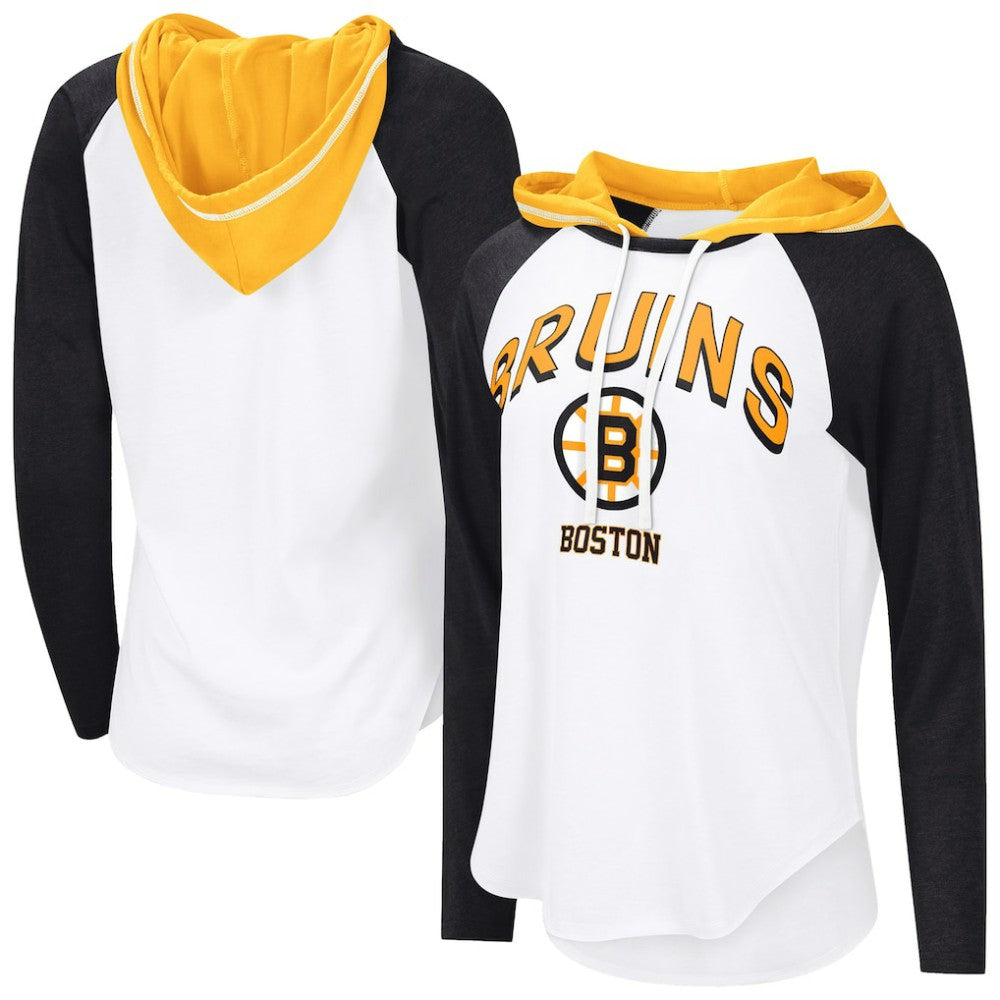 Boston Bruins G-III 4Her by Carl Banks Women's MVP Hooded Long-Sleeve T-Shirt - White | NHL Lifestyle