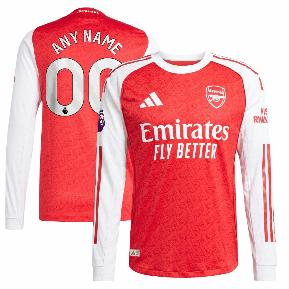 Adidas - Arsenal 2025/26 Home Long Sleeve Custom Jersey - Red