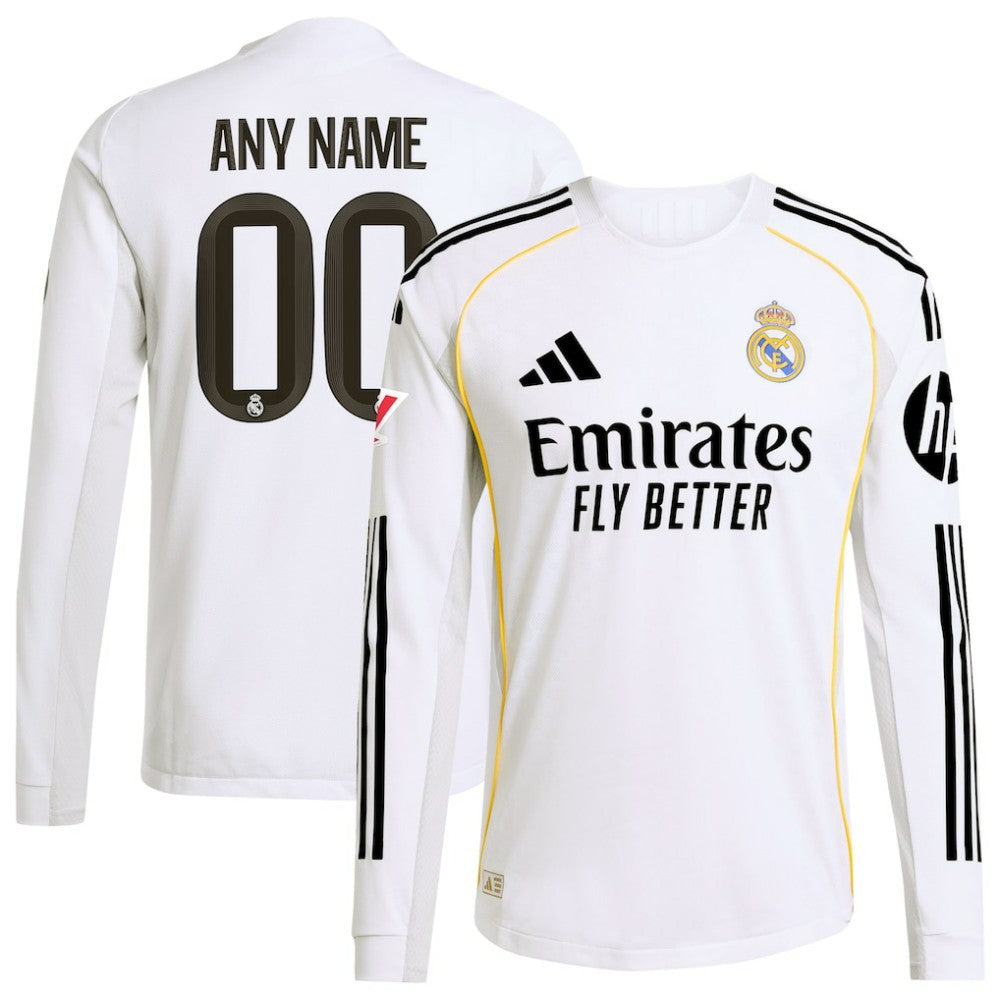 Adidas - Real Madrid 2025/26 Home Long Sleeve Custom Jersey - White