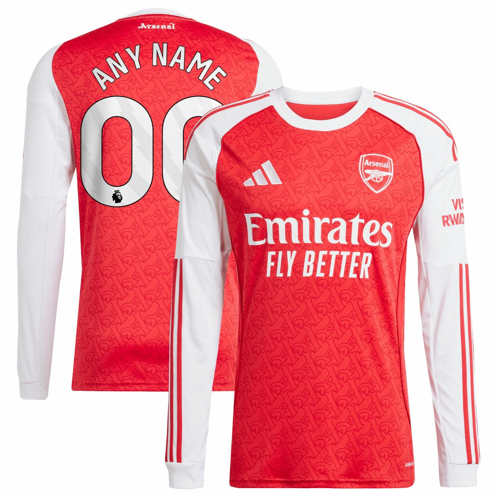 Adidas - Arsenal 2025/26 Home Replica Long Sleeve Custom Jersey - Red