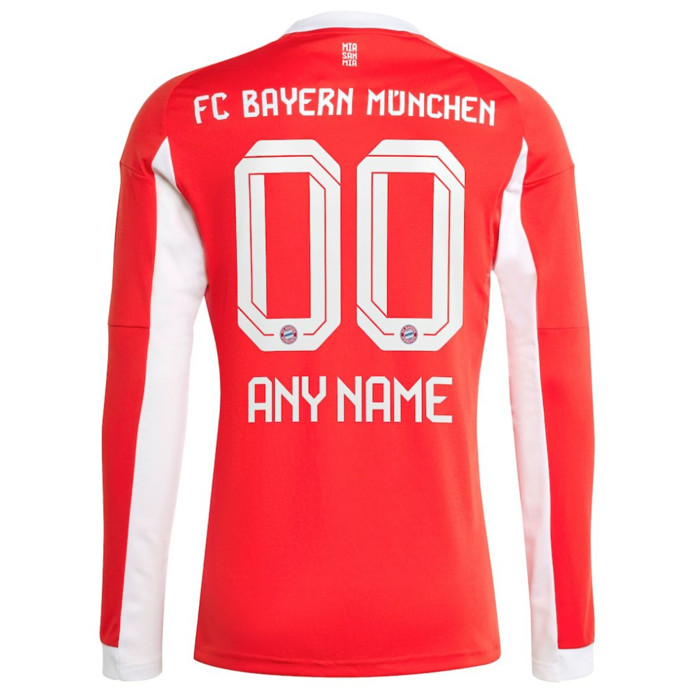 Adidas - Bayern Munich 2025/26 Home Replica Long Sleeve Custom Jersey - Red