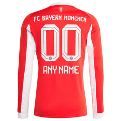 Adidas - Bayern Munich 2025/26 Home Replica Long Sleeve Custom Jersey - Red